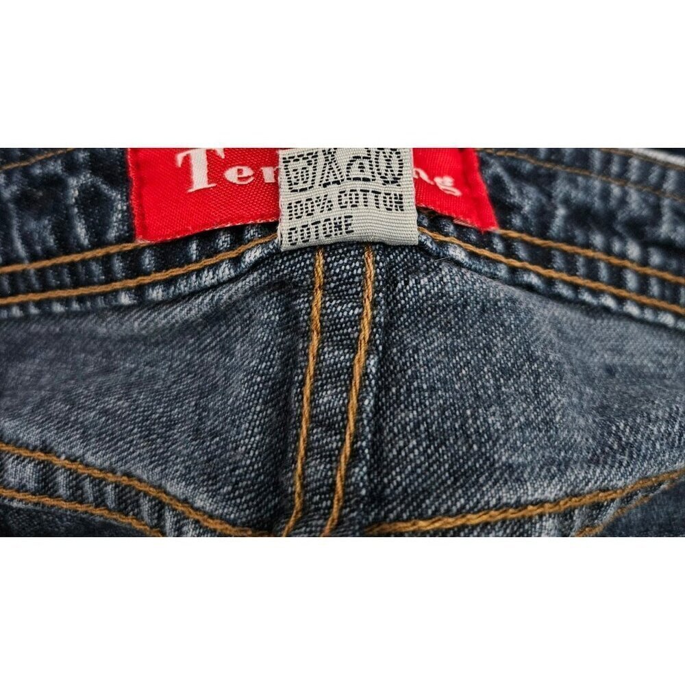Tenghong Women 30" Waist Relaxed Fit Dark Wash Drawstring Hem Studded Highlights - Picture 4 of 6
